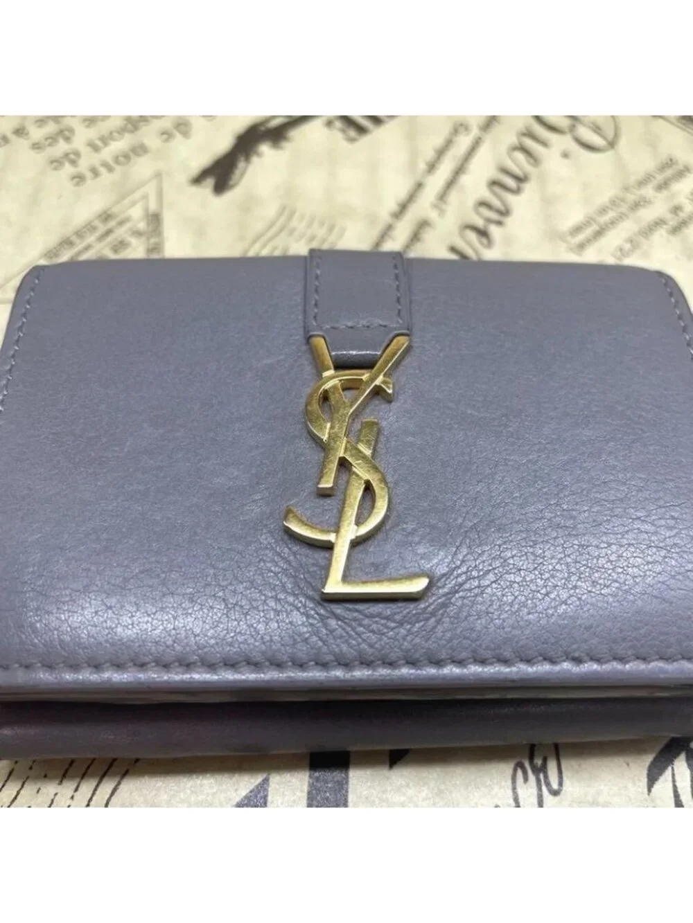 ★SOLD★ Saint Laurent Trifold Wallet Compact YSL Leather Gray - Picture 11 of 11